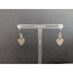 Vintage Silver Heart Dangle Earrings With Intricate Design For Women